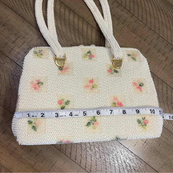 Vintage 1950’s Lumured Floral beaded handbag with Mirror Clutch shoulder purse - Picture 14 of 16